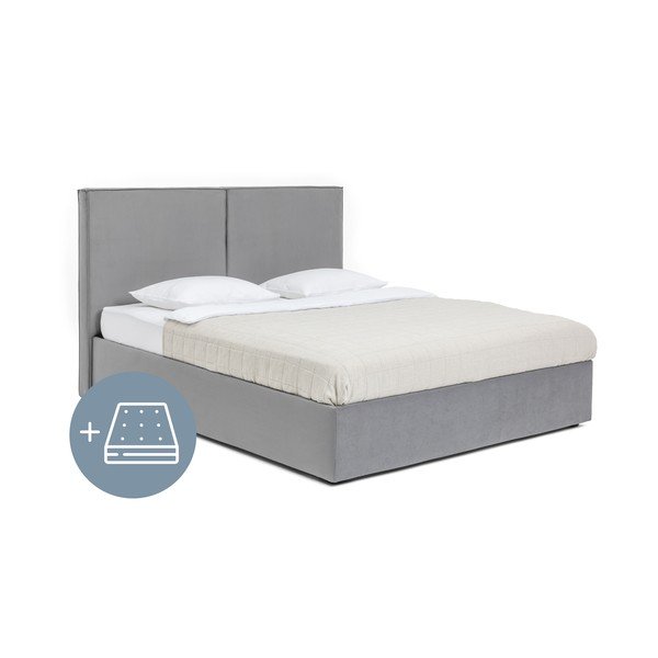 Letto matrimoniale imbottito grigio con contenitore con materasso incluso/con rete inclusa 160x200 cm Thessa Bold – Bonami Selection