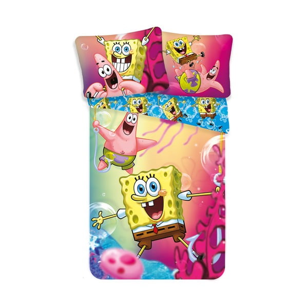 Biancheria da letto per bambini in cotone per letto singolo 140x200 cm Sponge Bob - Jerry Fabrics