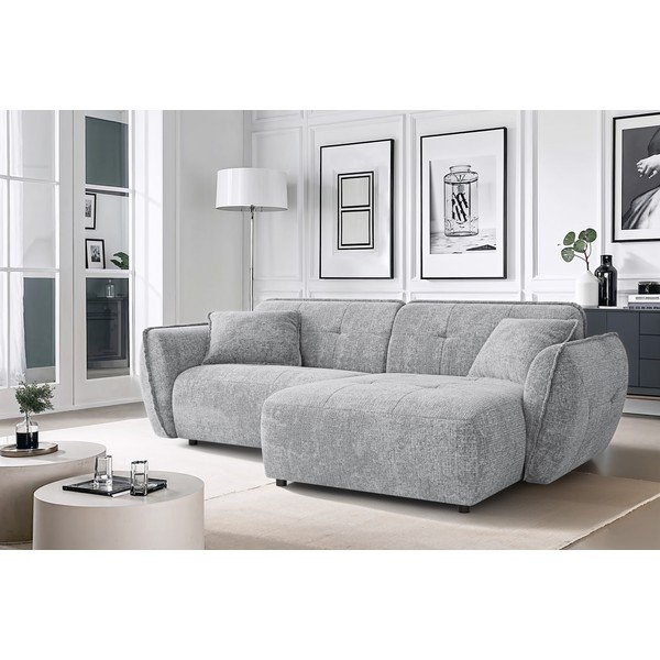 Divano angolare grigio chiaro (con penisola a destra/con chaise lounge) con rivestimento in ciniglia Nelia – Ropez-image-1