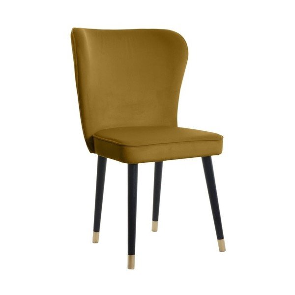 Hořčicová jídelní židle s detaily ve zlaté barvě JohnsonStyle Odette French Velvet