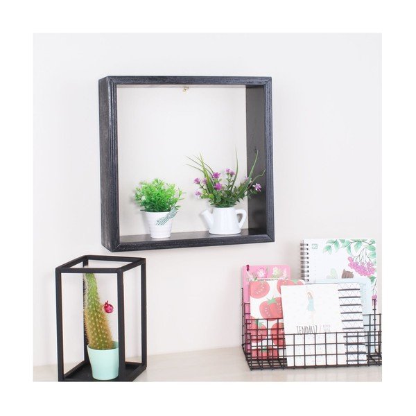 Černá dřevěná nástěnná polička North Carolina Scandinavian Home Decors Cube-image-1