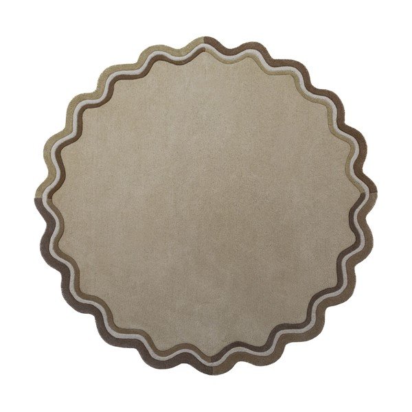 Tappeto rotondo di colore naturale in lana tessuto a mano ø 180 cm Leo Scallop – Flair Rugs