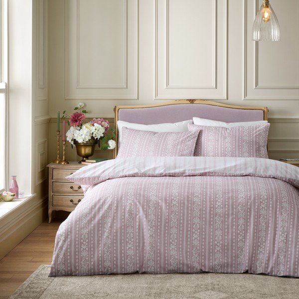 Biancheria da letto bianca/rosa per letto singolo 135x200 cm Regency Stripe – Catherine Lansfield-image-1