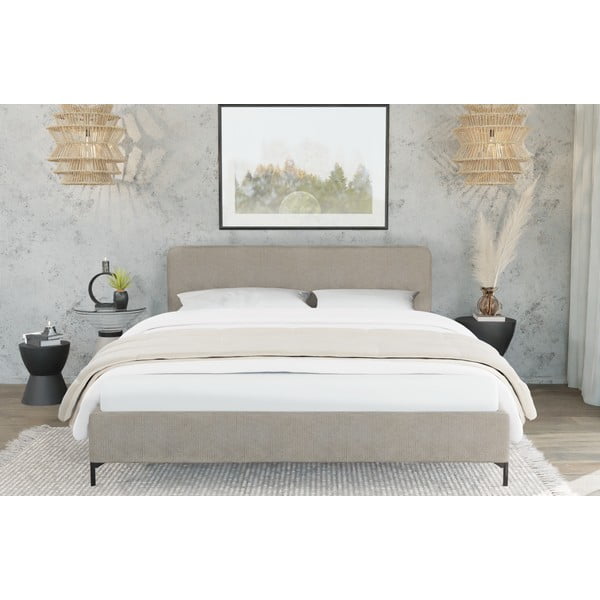 Letto singolo imbottito marrone chiaro con griglia 90x200 cm Barker - Ropez-image-1