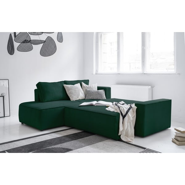 Divano letto angolare in velluto a coste verde scuro Brave Dave - Miuform-image-4