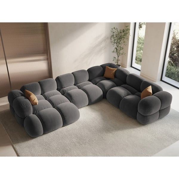 Divano angolare grigio (con penisola a destra/a U) con rivestimento in velluto Loretto – Cosmopolitan Design-image-1