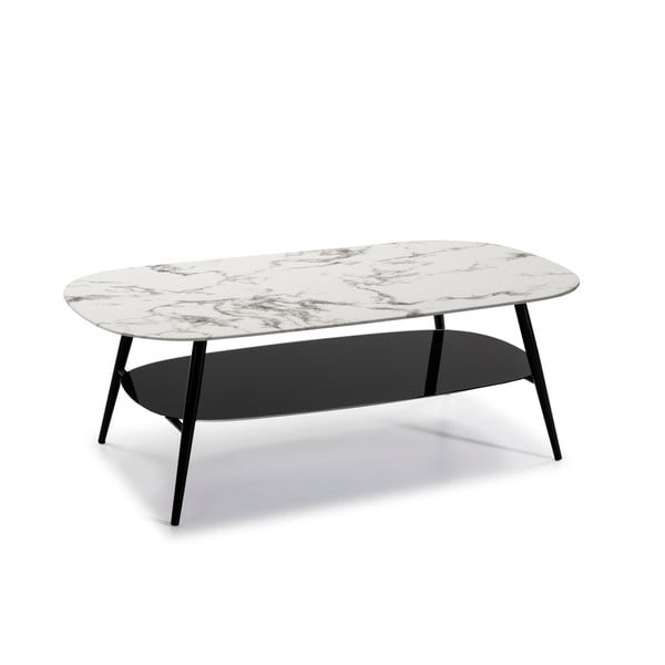 Tavolino bianco e nero con piano in vetro con decoro in marmo Alina - Marckeric