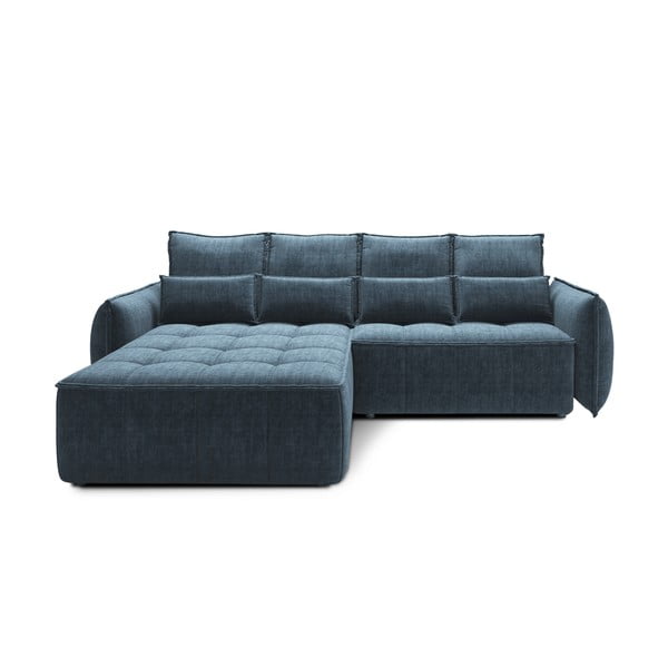 Divano angolare blu allungabile/con contenitore (con penisola a sinistra/con chaise lounge) e rivestimento in velluto Campo – ELTAP