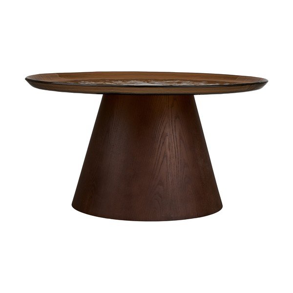 Tavolino da salotto rotondo marrone scuro con piano in vetro ø 80 cm Orvieto – House Nordic-image-3
