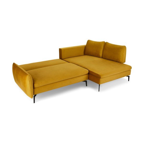 Divano letto angolare in velluto giallo, angolo destro Fira - Bonami Selection-image-3