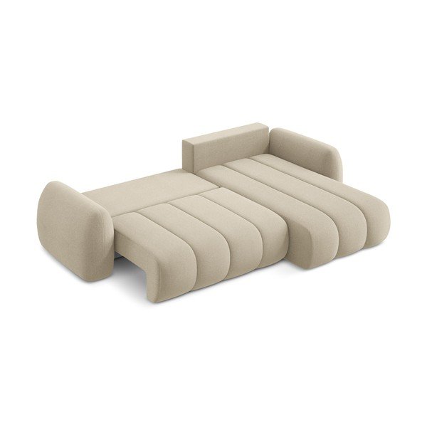 Divano angolare marrone chiaro allungabile/con contenitore (con penisola a destra/con chaise lounge) con rivestimento in bouclé Pele – Makamii-image-4