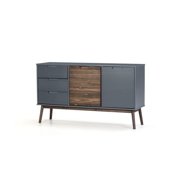 Cassettiera bassa in pino antracite/marrone scuro 140x80 cm Nussa - Marckeric-image-2