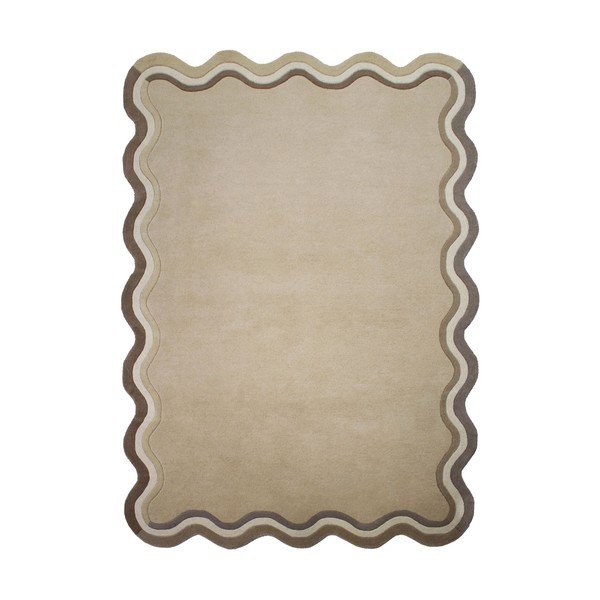 Tappeto di colore naturale in lana tessuto a mano 200x290 cm Leo Scallop – Flair Rugs