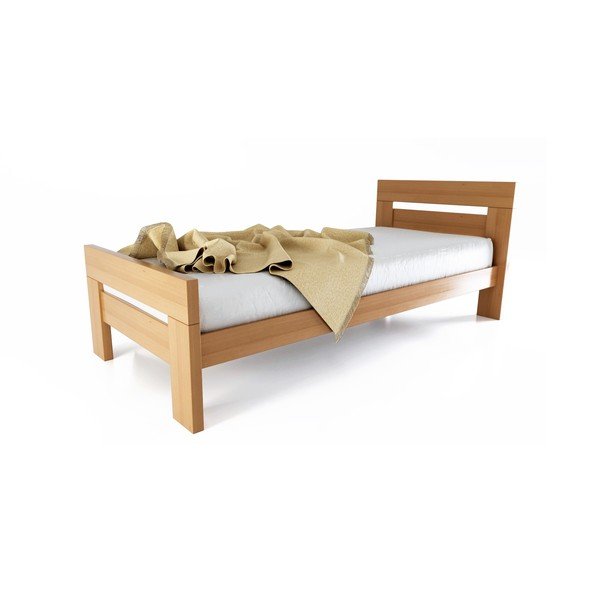 Letto singolo di colore naturale in faggio massiccio con rete inclusa 90x200 cm Fiorentino – B.E.S.
