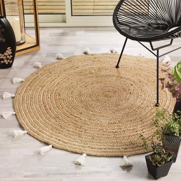 Tappeto rotondo bianco/di colore naturale in iuta ø 120 cm Shira – douceur d'intérieur-image-1