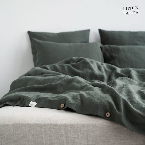 Biancheria verde scuro per letto matrimoniale 200x200 cm Forest Green - Linen Tales-image-4