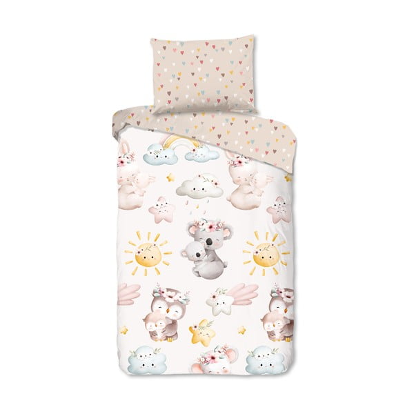 Set copripiumino e federa da bambini marrone/beige in cotone per letto singolo 140x200 cm Hugs – Good Morning