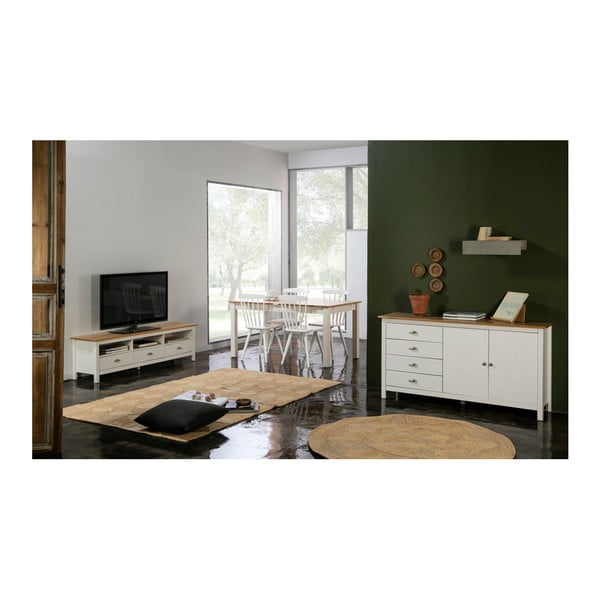 Cassettiera bianca in legno di pino massiccio con 4 cassetti Jade, lunghezza 150 cm - Marckeric-image-1