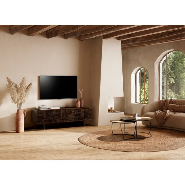 Mobile TV marrone scuro in mango massiccio 145x48x40 cm Kalai – MOME-image-1