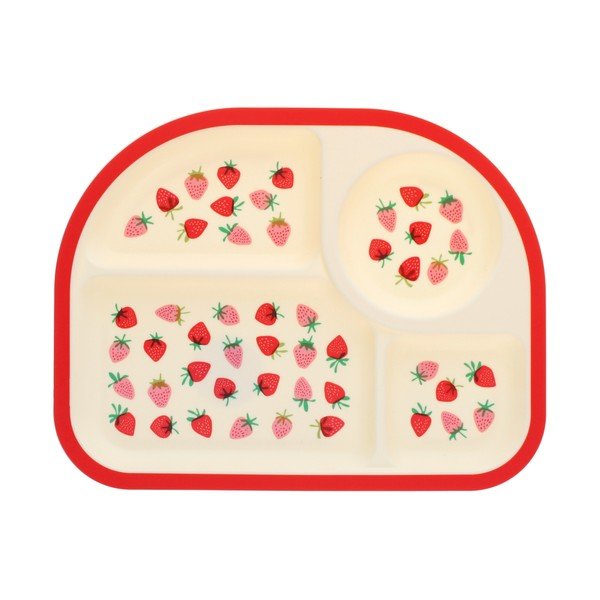 Piatto per bambini rosso/beige in plastica 21x27 cm Little Strawberry – Rex London