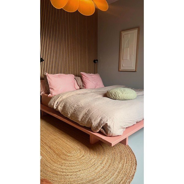 Letto matrimoniale rosa chiaro in legno di pino con griglia 140x200 cm Japan - Karup Design-image-4