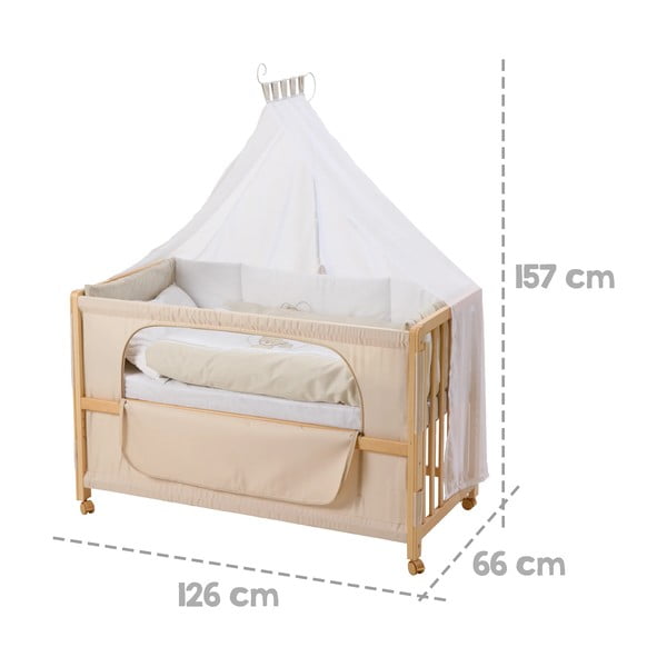 Lettino su ruote con baldacchino in colore naturale 60x120 cm Liebhabär - Roba-image-2