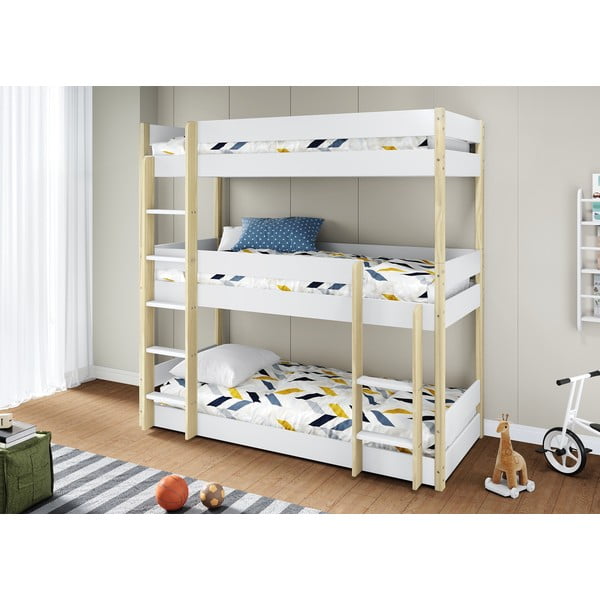 Letto da bambini a castello bianco/di colore naturale 90x190 cm Valka – Marckeric-image-2