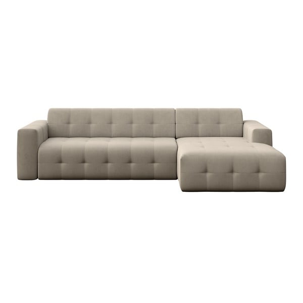 Divano angolare marrone chiaro (con penisola a destra e chaise lounge) rivestito in velluto Tuil – Rodier
