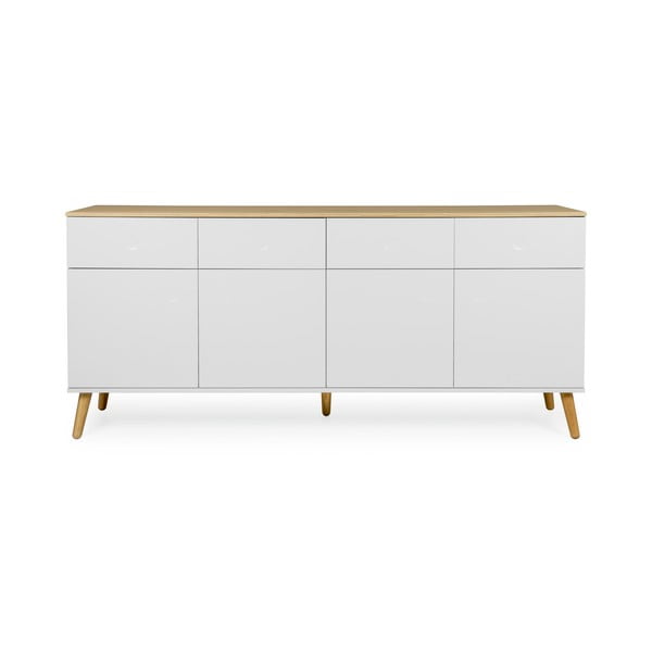 Credenza bianca a quattro ante con gambe in rovere e 4 cassetti Dot - Tenzo