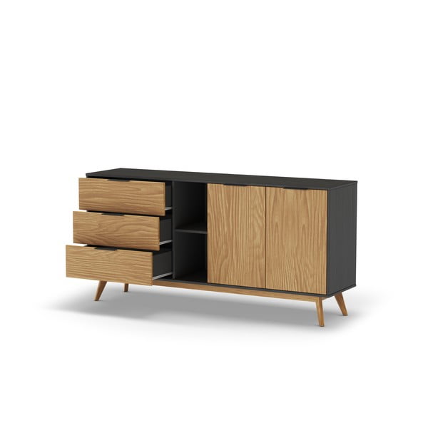 Cassettiera bassa in pino nero/naturale 165x80 cm Lavis - Marckeric-image-2