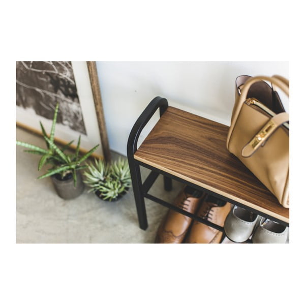 Scarpiera in metallo di colore nero-naturale Tower - YAMAZAKI-image-4