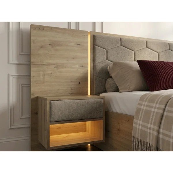 Letto matrimoniale imbottito/in truciolato grigio tortora con contenitore con rete inclusa 160x200 cm Palmeraie – Bobochic Paris-image-1