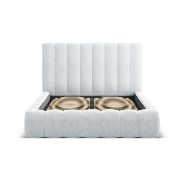 Letto matrimoniale imbottito grigio chiaro con spazio contenitivo e rete 160x200 cm Kelp - Micadoni Home-image-3