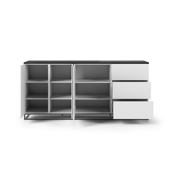 Bílá komoda s deskou z černého mramoru s 3 šuplíky a 3 dvířkami a černýma nohama TemaHome Join-image-3