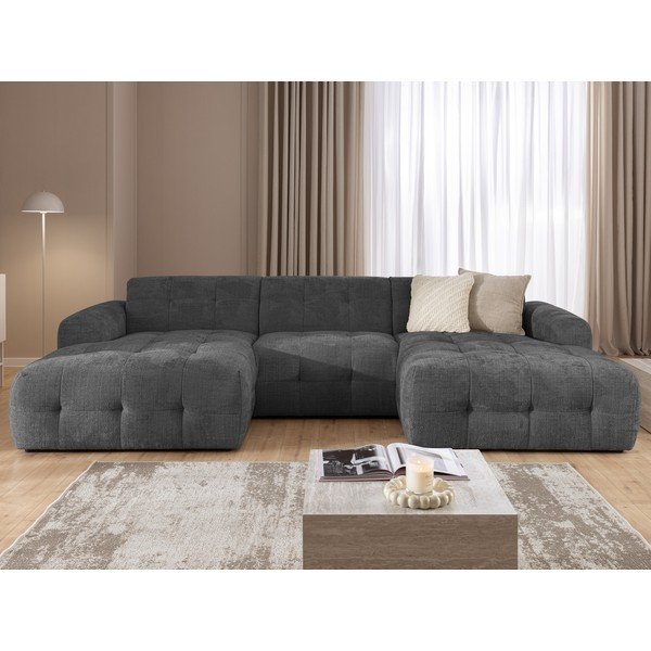 Divano angolare grigio scuro (a U/con chaise lounge) Melva – Ropez-image-1