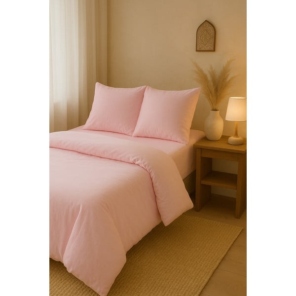 Set copripiumino e federa rosa per letto matrimoniale o esteso con lenzuolo incluso/4 pezzi 200x220 cm Classic – Mila Home-image-1