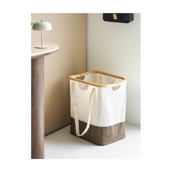 Cesta per il bucato marrone/color crema in tessuto Noto – House Nordic-image-1