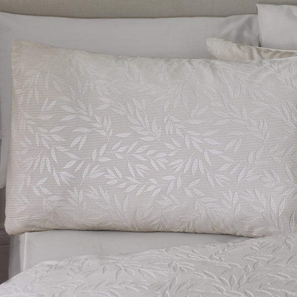 Set copripiumino e federa greige in jacquard per letto matrimoniale 200x200 cm Corded Leaves – Catherine Lansfield-image-2