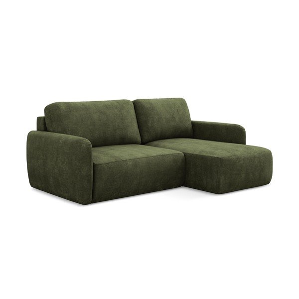 Divano angolare verde allungabile/con contenitore (con penisola a destra/con chaise lounge) con rivestimento in ciniglia Lilo – Makamii-image-1