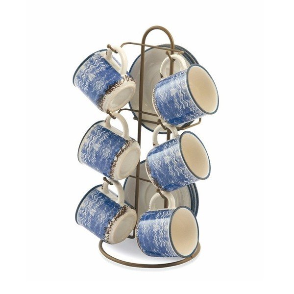 Set 6 hrnečků s podšálkem a stojanem Villa d'Este Azul, 90 ml