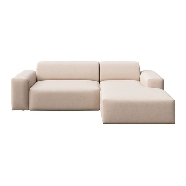 Divano angolare beige allungabile e con contenitore (con penisola a destra e chaise lounge) rivestito in velluto Villet – Rodier