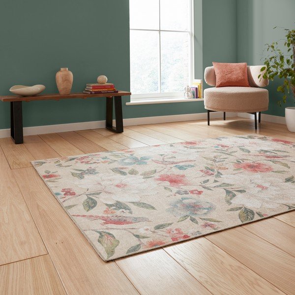 Tappeto beige lavabile 122x170 cm Pipa Floral – Catherine Lansfield-image-1