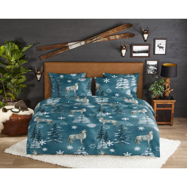 Set lenzuola letto matrimoniale in flanella verde 200x220 cm Midnight - Good Morning-image-1