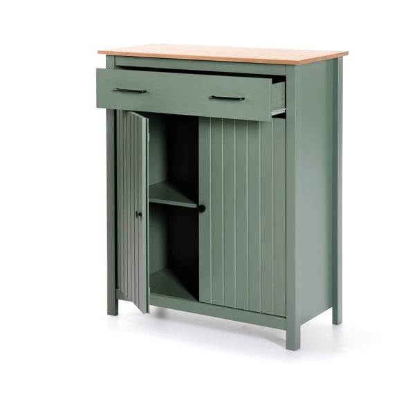 Cassettiera alta in legno di pino di colore verde-naturale 90x110 cm Miranda - Marckeric-image-3