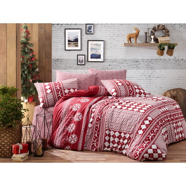 Lenzuola con lenzuolo per letto matrimoniale in cotone ranzato Nazenin Home Claret Red, 200 x 220 cm Deer - Mijolnir