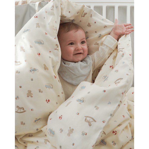 Set copripiumino e federa da bambini giallo chiaro in cotone organico per culla 100x140 cm Vintage Toys – Cam Cam Copenhagen-image-1