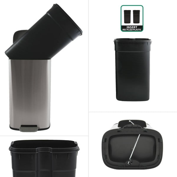 Cestino per la spazzatura color argento opaco in acciaio con pedale 50 l   Akira – Spirella-image-2