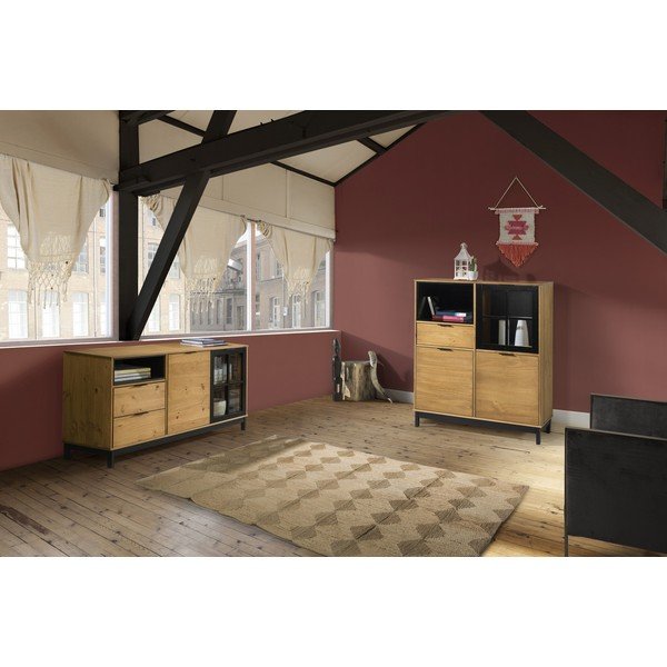 Cassettiera marrone-nera in legno di pino massiccio Denise, altezza 120 cm - Marckeric-image-1