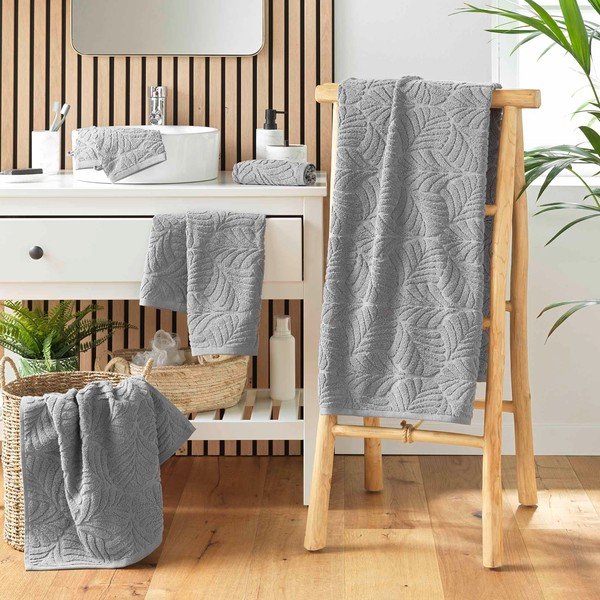 Asciugamano grigio in spugna di cotone 70x130 cm Madeira - douceur d'intérieur-image-3