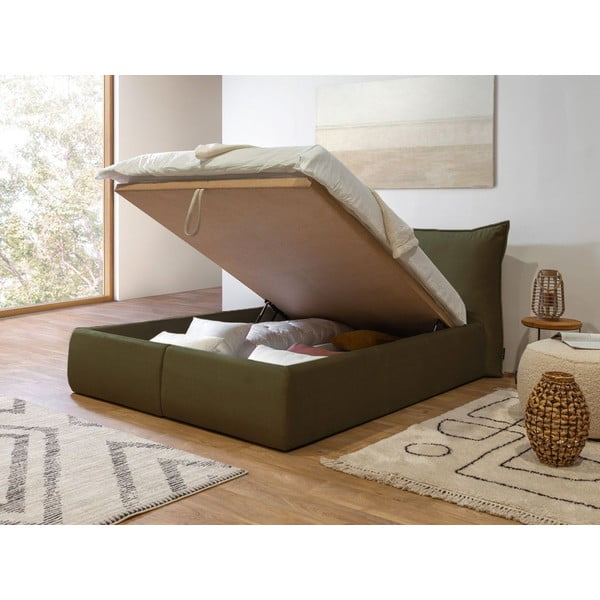 Letto matrimoniale imbottito verde scuro con contenitore con griglia 160x200 cm Jade - Bobochic Paris-image-4